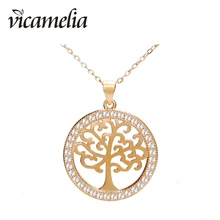 

Vicamelia 925 Sterling Silver Link Chain Necklaces Tree of Life Pendant Necklaces Unique Round Gold Crystal Fashion Jewelry 051