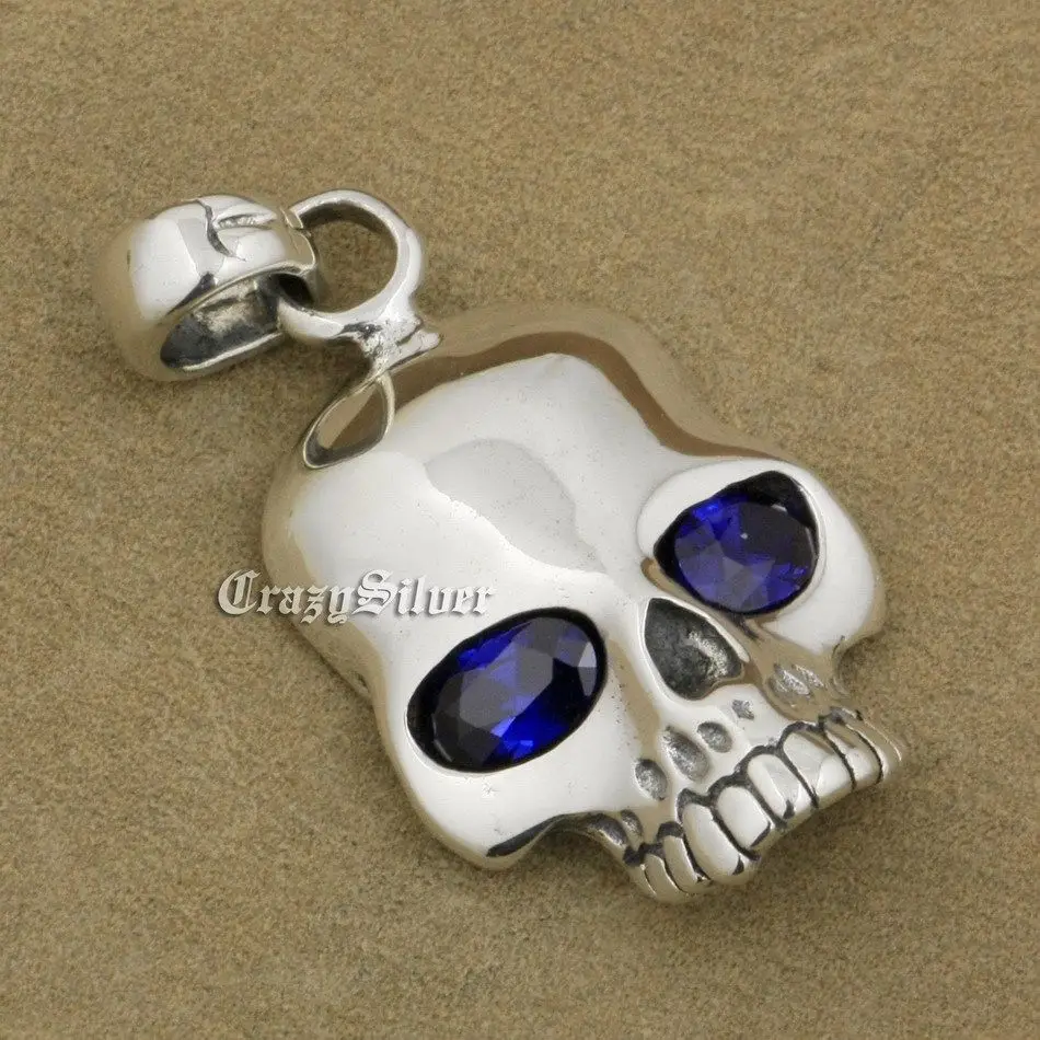 

CZ Eyes 925 Sterling Silver Skull Mens Biker Rocker Punk Pendant 8C108 (Only Pendant)