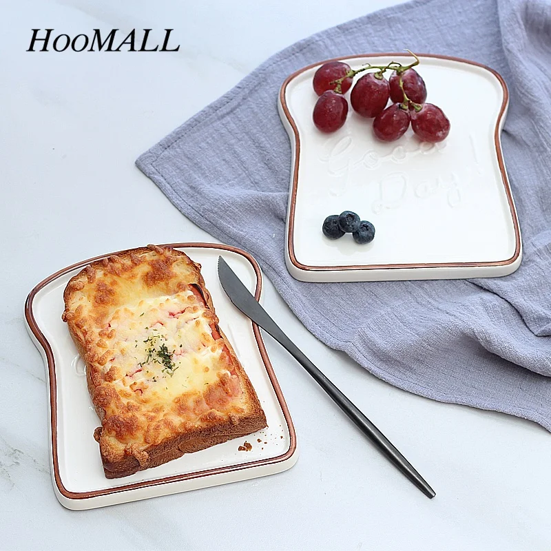 

Hoomall Ceramic Toast Plate Breakfast Bread Tray Dish 16.5*18*1.5CM Afternoon Christmas New Year Kitchen Tableware