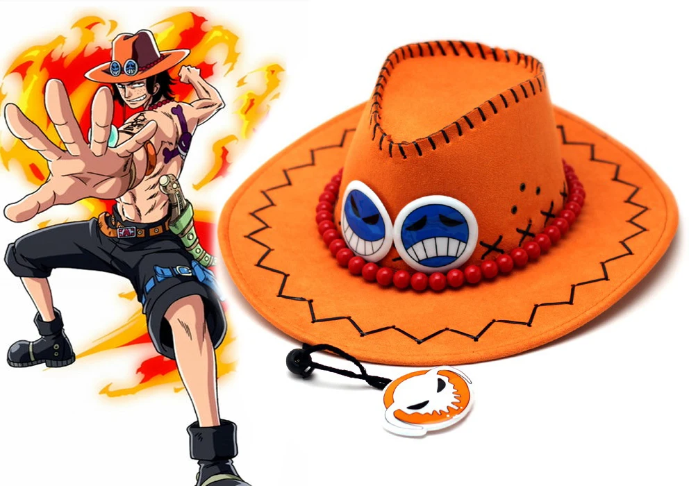 Cheap One Piece Portgas D Ace Hat Anime Cosplay Cowboy Hat Mens Womens Kids