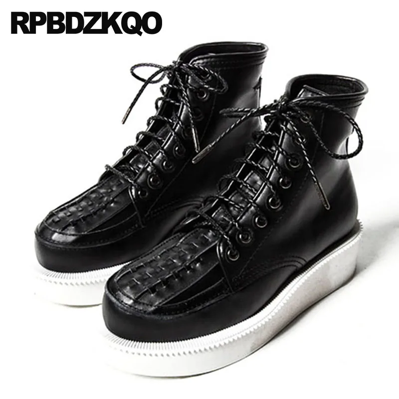 High Sole Fashion Men Full Grain Leather Boots Ankle Autumn Booties Footwear Platform Thick