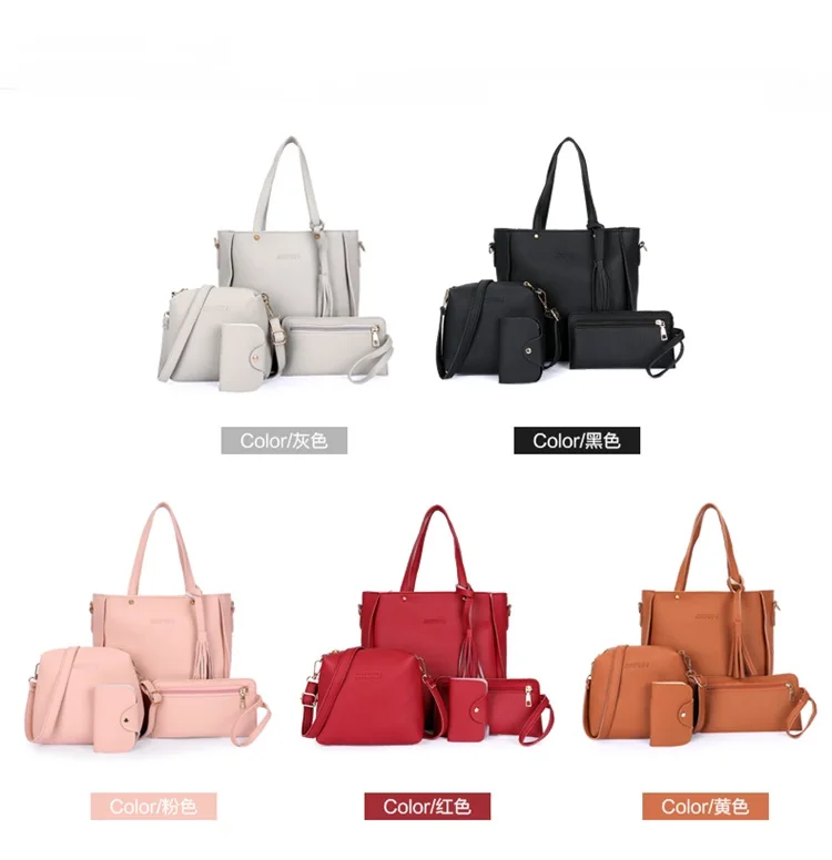 

Newest 4Pcs 2019 Women Pattern Leather Handbag+Crossbody Bag+Messenger Bag+Card Package Capacity Female Crossbody Bag Ladies