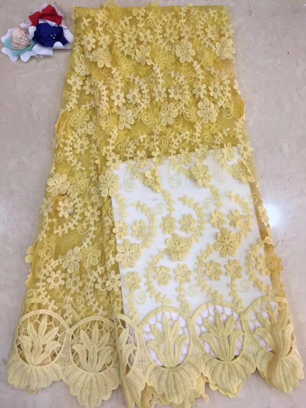 

French lace fabric 5yds/pce dhl yellow water soluble net fabrics women gorgeous luxury party event asoebi dress 2019 new design