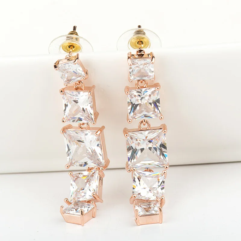 

SLBRIDAL Fashion Jewelry Bijoux Anti-allergic Cubic Zirconia Earrings Charm Drop Earrings Women Rose Gold Dangle Earrings