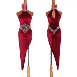 Высокое качество Латинской платья для танцев для дам бордовый элегантной бахромой юбка Для женщин этап бальные конкурировать женственный
