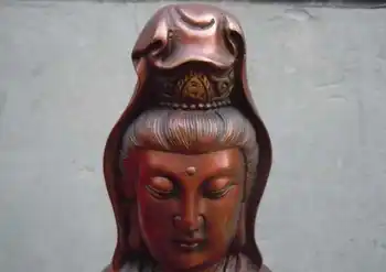 

30" China red bronze carved Buddhism dragon Kwan-yin buddha Sculpture statue
