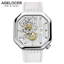 AGELOCER Роскошные автоматические часы женские Брендовые повседневные модные белые дамские часы 5809A10