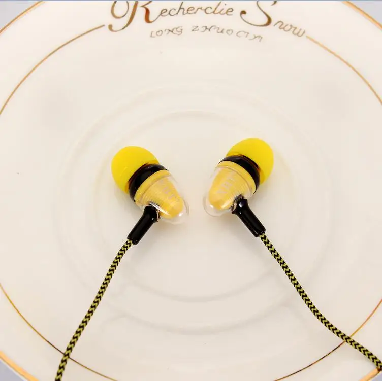 Новая прозрачная проводка плетёный кабель сабвуфер наушники в ухо плетеный шнур Проводные музыкальные наушники для смартфонов UM - Цвет: Yellow