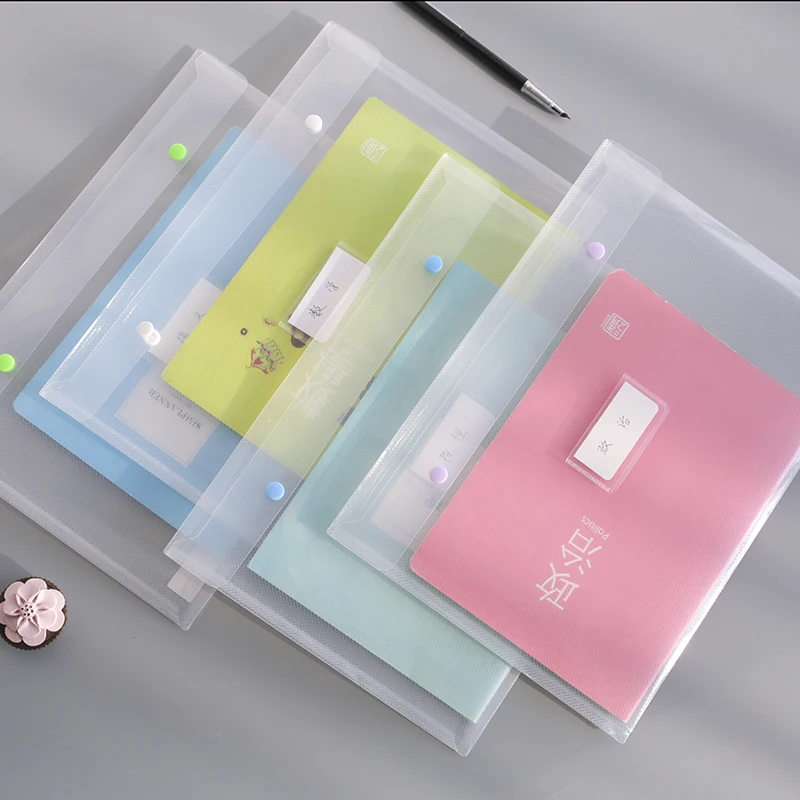 

2pcs/lot A4 Plastic Envelope Bags Transparent Double Snap Fasteners Information Receive Students Paper Bags Office Supplies
