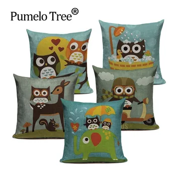 

New Linen Pillow Cover Cartoon Owl Gifts Decor Office Chair Bed Car Cushion Cover Home Decorative Pillow Case Handmade Textile