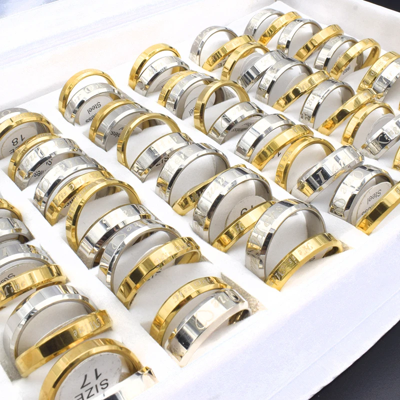

Fashion 12 Sets Mix Couple Rings for Women Men Vintage Gold Silver Color Stainless Steel Gothic Wedding Letter Rings Set Jewelry