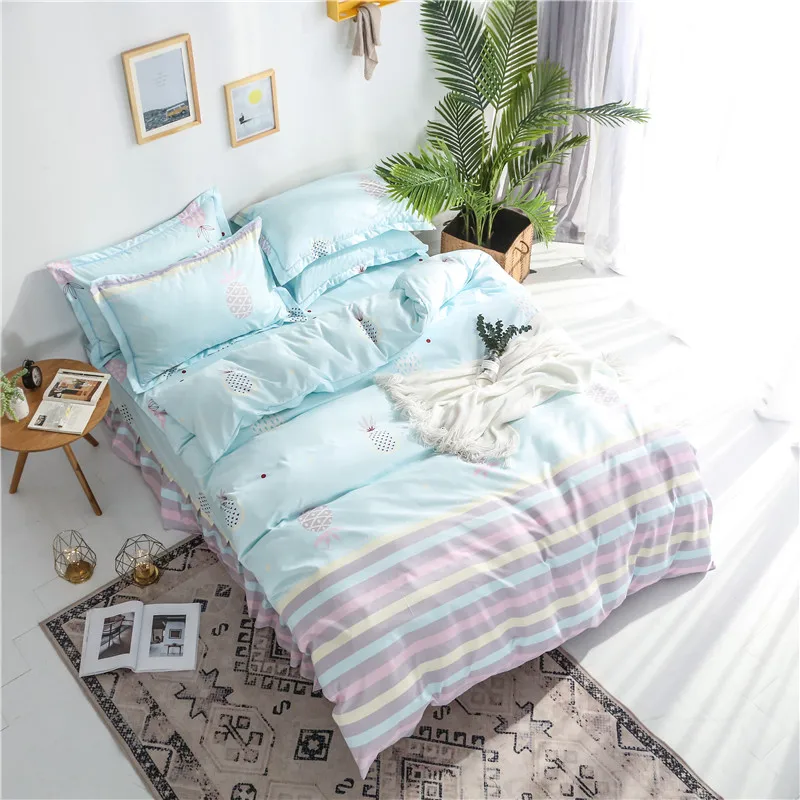 

Blue Cartoon Pattern Bedding Set 3 Size Bed Linen 4Pcs/Set Duvet Cover Set Bed Skirt AB Side Duvet Cover Bed Thickened Sanding