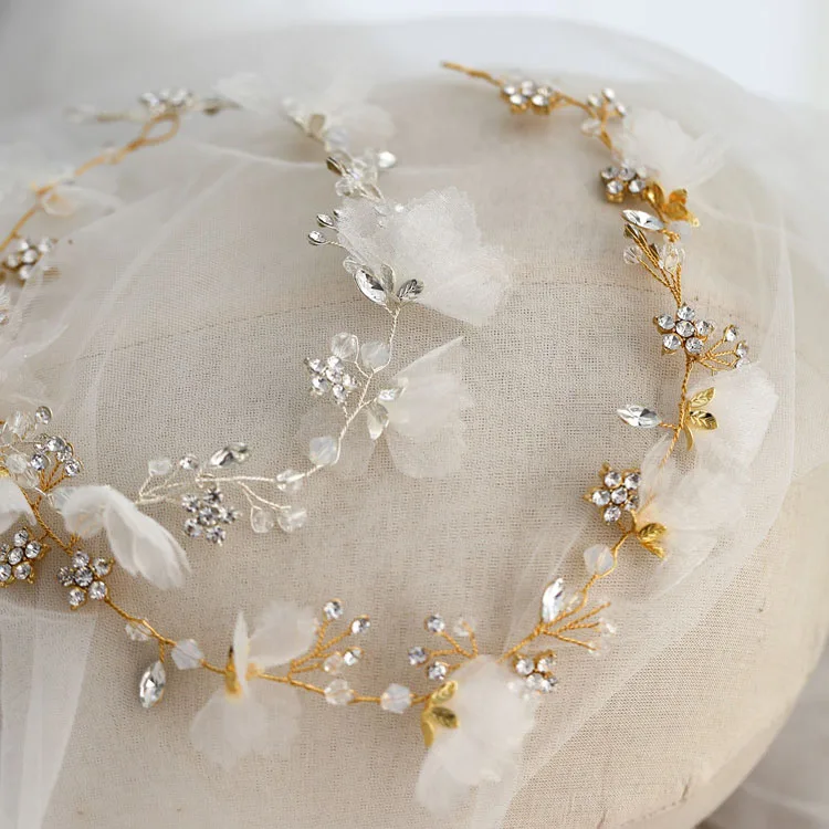 

Rosebridalpark Bride Hair Jewelry Floral Headwear Flower Leaf Headband Crystal Tiara Crown Girl Women Wedding Decoration u588