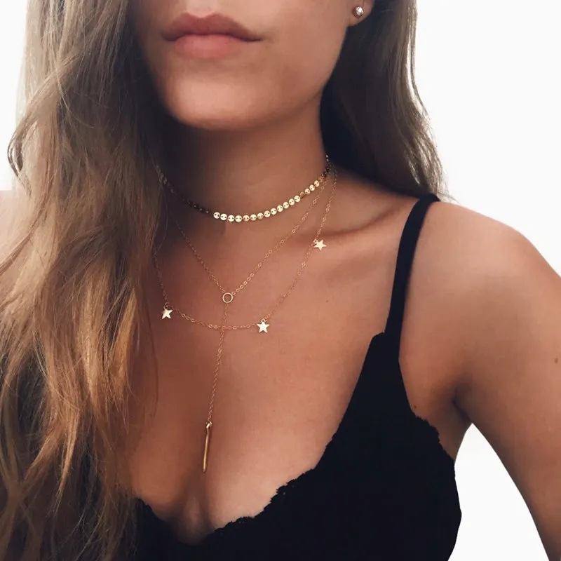 

Bohemia Trendy Women long star Jewelry Statement Necklace Multi-layer Personality Sequins Pendant Maxi Collar Chain for women