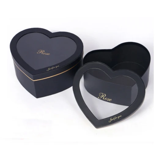 Набор из 2 предметов, креативный прозрачный цветок в форме сердца, Подарочная коробка на день рождения, упаковка для свадебной вечеринки - Цвет: Черный