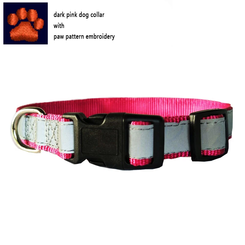Pink with paw Изготовленные на заказ с индивидуальной вышивкой для собак, собачьи ошейники жесткий нейлон рефлекс светильник ночью персонализированные Кошка Собака Щенок бирка цепочка в стиле «сделай сам»; имя, номер телефона - Цвет: Pink with paw