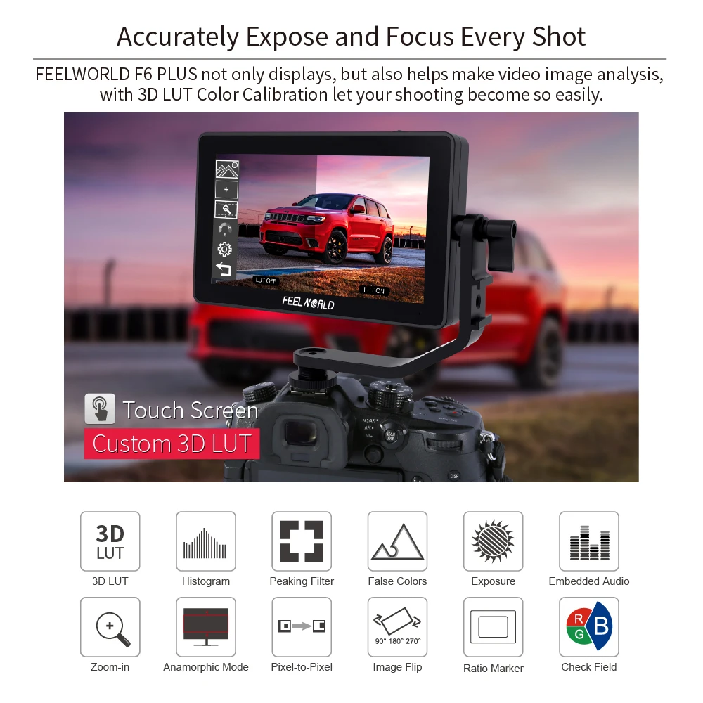  FEELWORLD F6 PLUS 5.5 Inch on Camera DSLR Field Monitor 3D LUT Touch Screen IPS FHD 1920x1080 Video