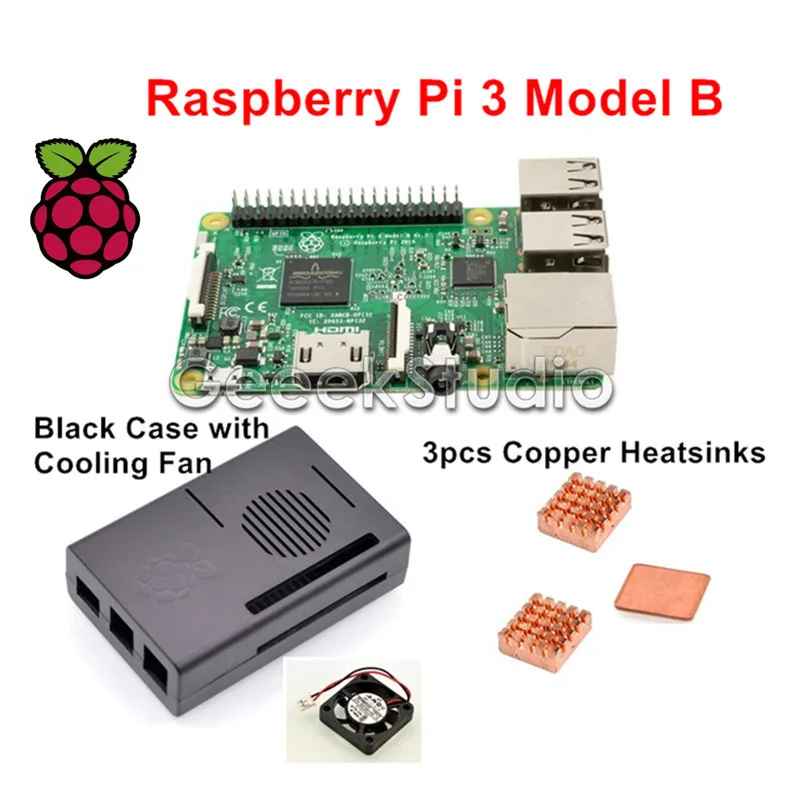 

Raspberry Pi 3 Model B 1GB RAM Quad Core WiFi & Bluetooth with ABS Black Case + Cooling Fan + Copper Heatsinks