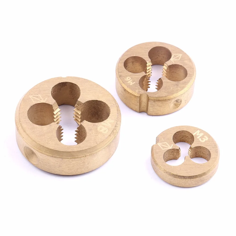 

1PCS Hot sale Gold Color Metric HSS Titanium Coated Right Hand Die M3X0.5 M6X1 M8X1.25 3 size choice Die for Threading tools