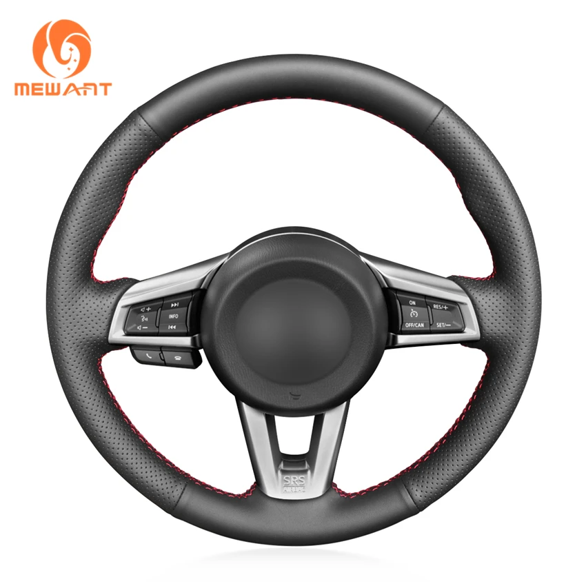 

MEWANT Black Artificial Leather Anti-Slip Hand Sewing Car Steering Wheel Cover for Mazda MX-5 2016 2017 2018 2019