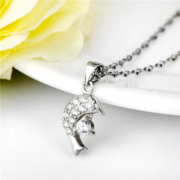 100% гарантированная s925 стерлингового серебра милые животные дельфин rhinestone