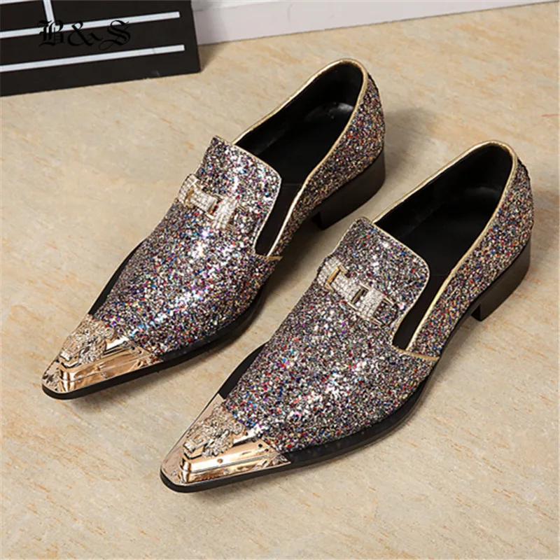 Black& Street Luxury Brilliant Party Banquet Stage Performance  Oxfords Pointed iron Toe genuine Leather Personalized Shoes