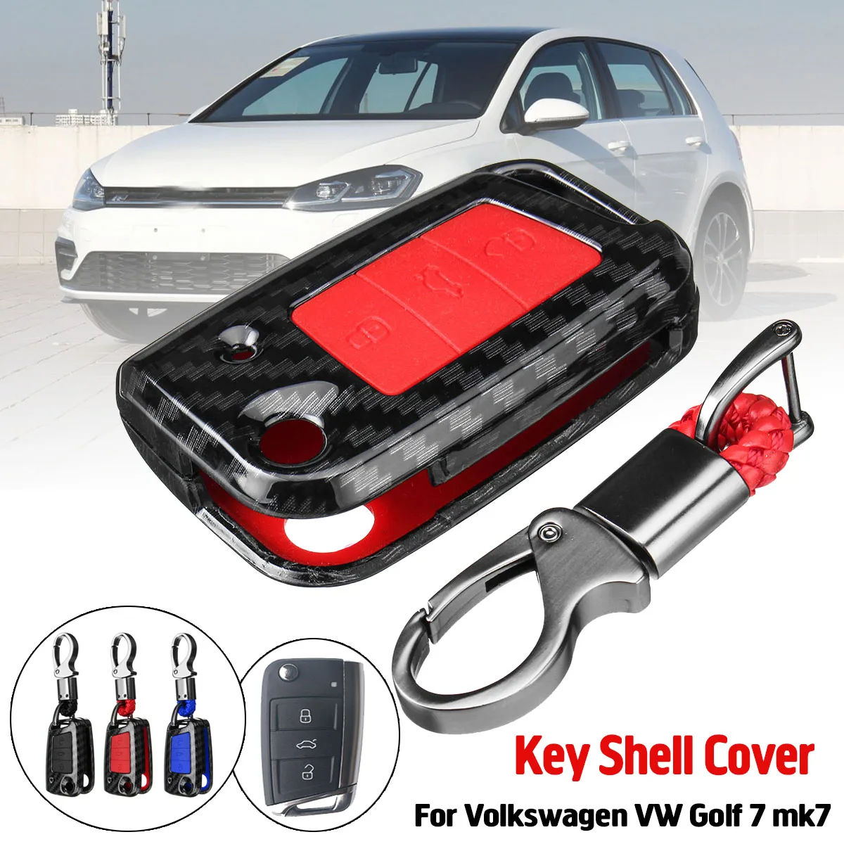 

3 Buttons Car Carbon Fiber Glossy Black Remote Key Cover Case Shell FOB For VW Golf mk7 for Volkswagen Golf mk7
