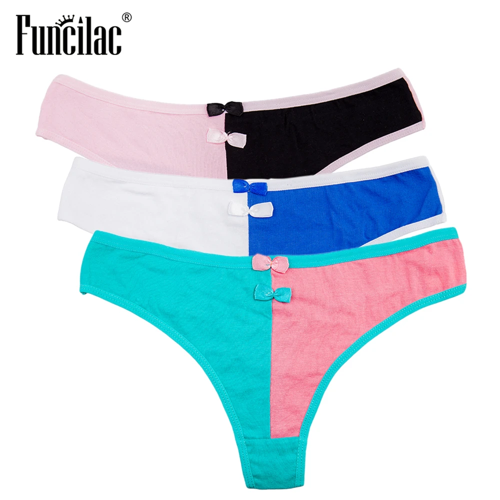 FUNCILAC сексуальные женские g-стринги с бантом из кусков трусики хлопок стринги