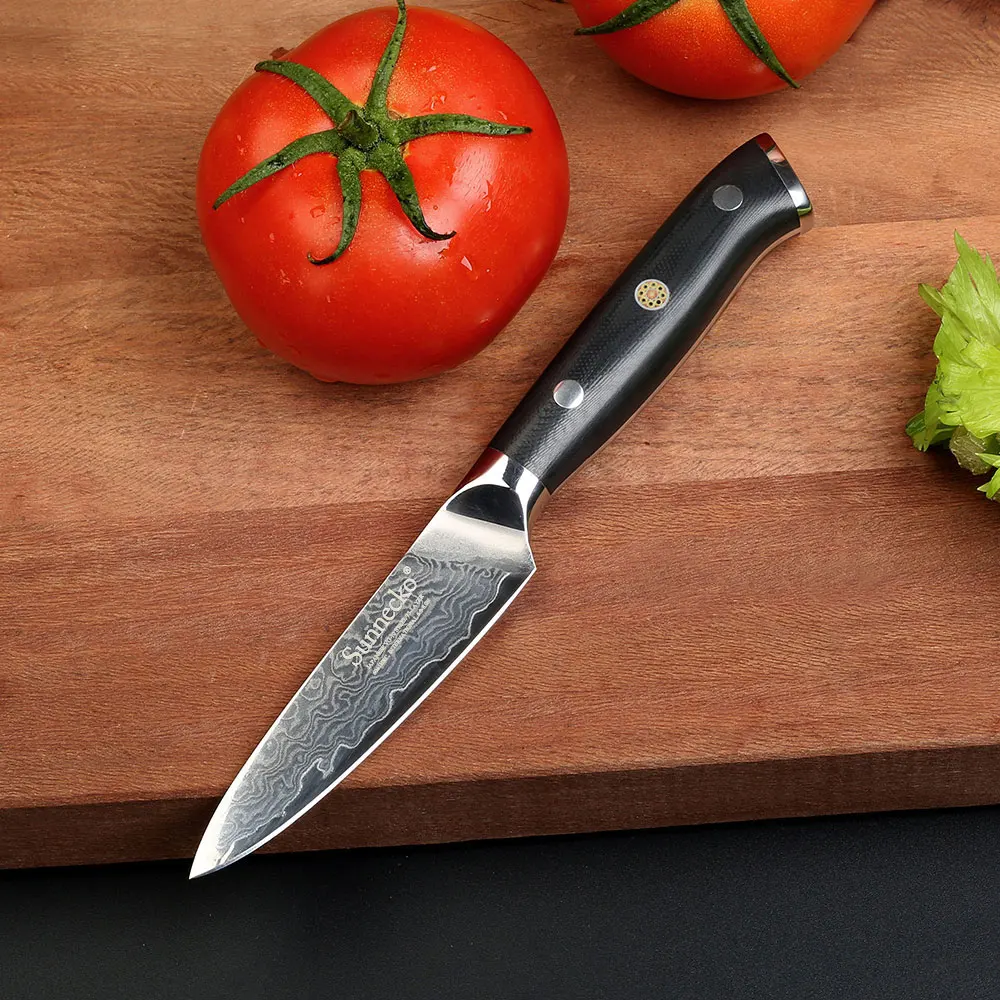 SUNNECKO Damascus Chef Slicing Santoku Utility Paring Bread Knife Japanese VG10 Steel Cutter G10 Handle 6PCS Kitchen Knives Set