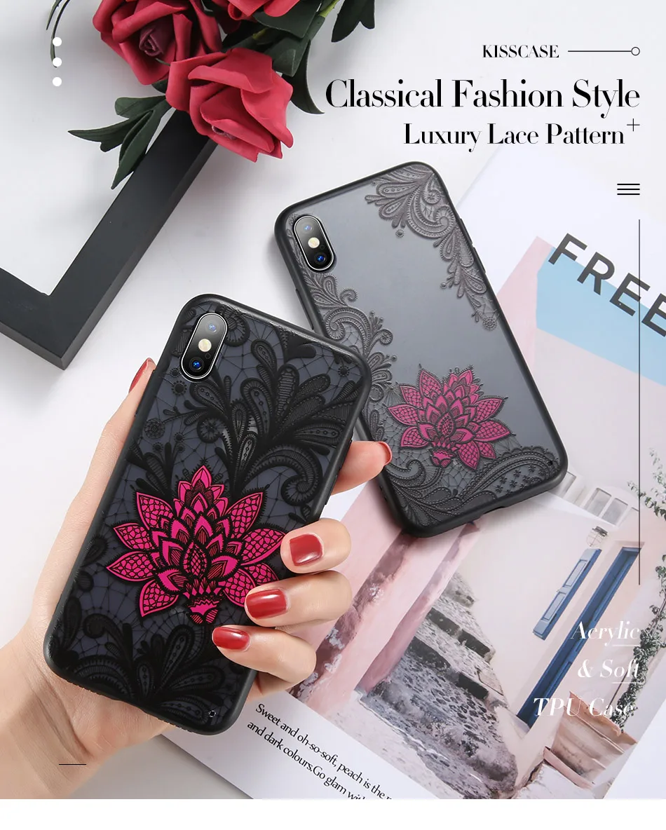 KISSCASE black rose чехол для iPhone 7/8/X/XR/6/6 S Plus чехол для iPhone 7 Plus/8 плюс/XS MAX/5 5S SE чехол/футляр/Coque/Fundas чехол на айфон 7 чехол на айфон 6 s