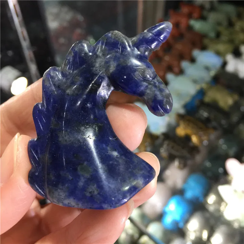 

Natural Lapis Lazuli Unicorn Gemstone Crystal Hand Carved Figurine Home Decoration Gemstone Collection Reiki Stone