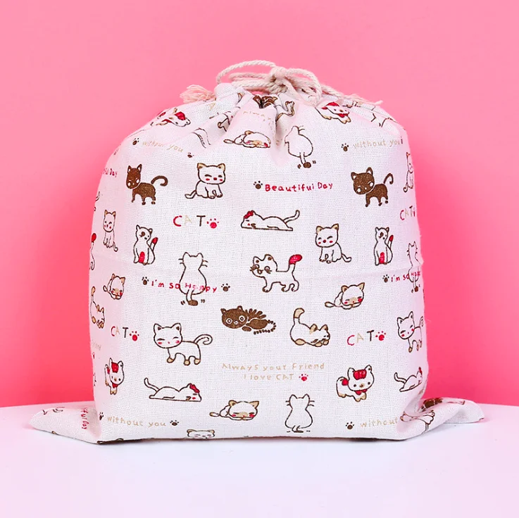 Мультфильм белье хлопок Drawstring сумка 28x26 23x18 15x12 см мини прекрасный кот Для женщин Сумка дорожная домашнего хранения подарочная упаковка для ювелирных изделий сумка - Цвет: Cat 28x26cm