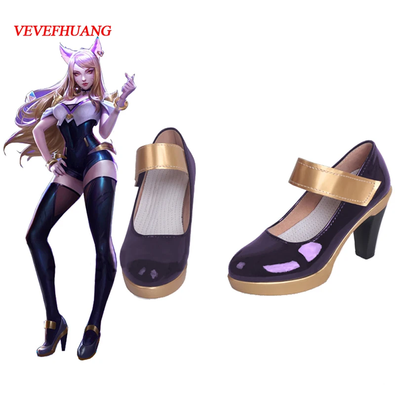 

VEVEFHUANG KDA AHRI Cosplay Shoes LOL K/DA Cosplay Game High-Heeled Shoes for Women LoL AHRI Purple Gloden High-Heeled Shoes