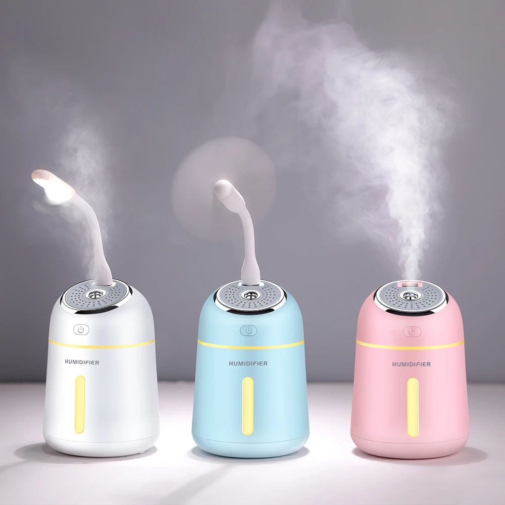 

3 In 1 Ultrasonic Air Humidifier 330ml Ultra-Quite Mini LED Light USB Fan Aroma Difusor for Home Car Mini Essential Oil Diffuser