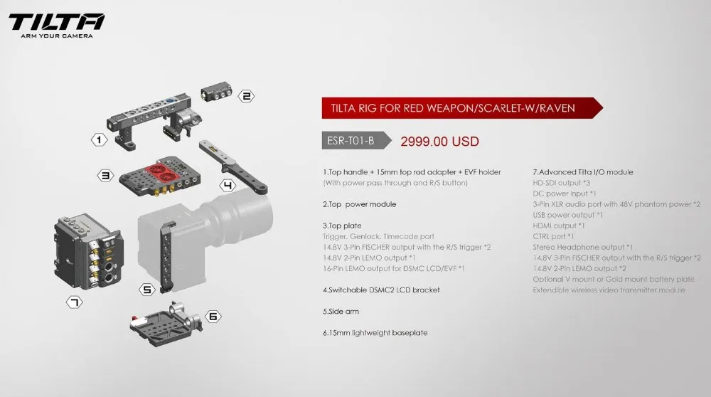 US $2.599.00 TILTA ESRT01A Cage Camera RigRED IO Module For RED WEAPON RAVEN SCARLETW