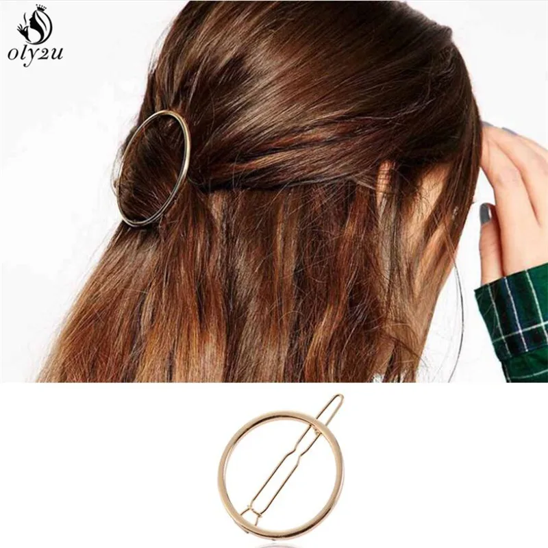 

oly2u Fashion Women Hair Clip Circle Round Plated Metal Hairpin Girls Barrettes Headwear Gold wedding Hair Accessories