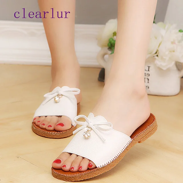 

Bow rhinestone female slippers fashion summer sweet pearl ladies slippers beach shoes C0273
