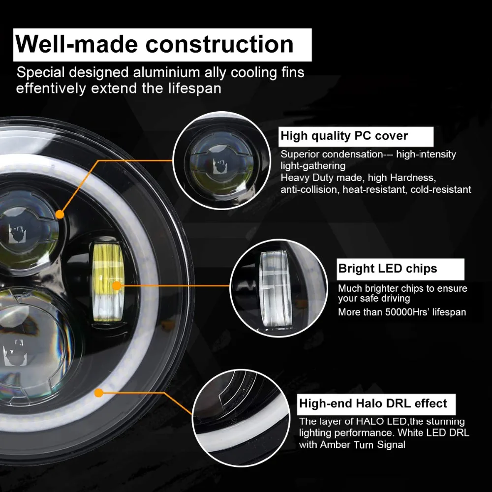 2 шт. 7 дюймов круглый светодиодный головной светильник дальнего и ближнего света светильник Halo Angle Eyes DRL налобный фонарь для Jeep Wrangler Off Road 4x4 мотоцикл