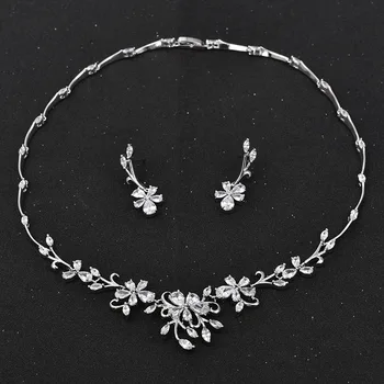 

Luxury Clear CZ Flower Cubic Zircon Big African Wedding jewelry Sets For Brides