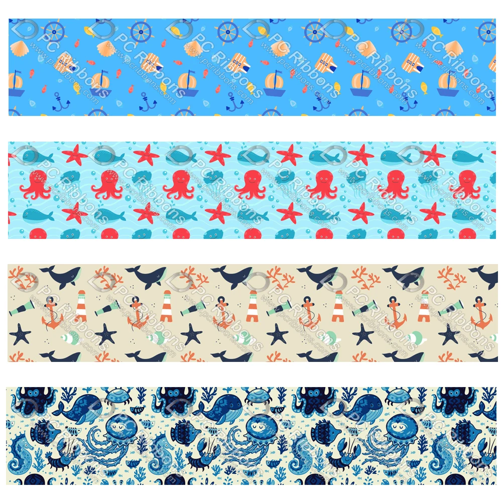 

Изготовленный На Заказ морских животных напечатан grosgrain ленты, с рисунком, с тесьмой и 16 мм с упругой враг ленты DIY bowhair ручной работы материа...