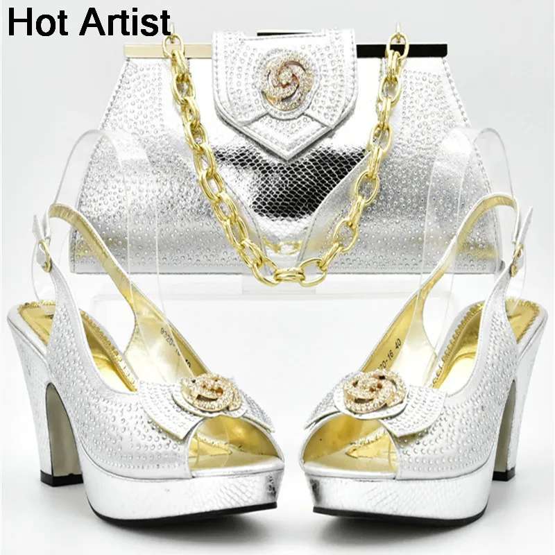

Hot Artist New Fashion Heels Ladies Shoes And Bag Set Italian Desgin Rhinestone Shoes And Matching Bag Set For Wedding YF-03
