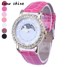 Snowshine #3001 Mulheres Strass Analógico Couro Relógio de Pulso de Quartzo Relógios frete grátis