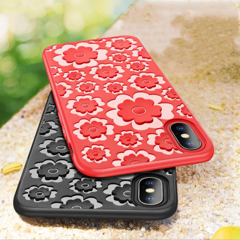 Girly Engraving Flower Case for iPhone X Soft Silicone Anti knock Vivid 3D Flora TPU Case for