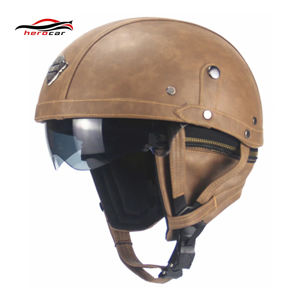 

New Retro Vintage Motorcycle Helmet Cruiser Scooter Bike Touring Chopper Half Helmet Synthetic Leather Moto Helmet capacete DOT