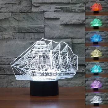 

Chrismas Creative sailboat Night Light and Lamp 3D LED Night Light Acrylic Colorful Gradient Atmosphere Lamp Novelty Lighting