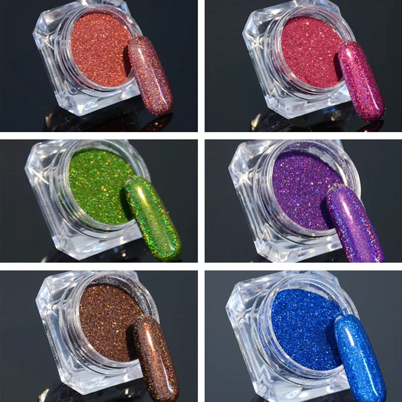 1g/Box Hot Sale Holographic Glitter Laser Powder Nail Art Glitter Gorgeous Powder DIY Chrome Pigment Glitters 6 Colors Available