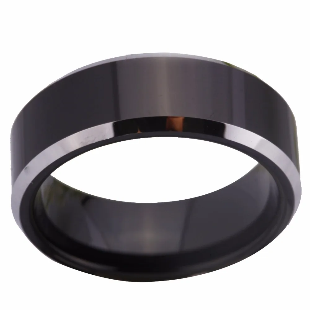Free Shipping Customs Engraving Ring Hot Sales 8MM Black With Shiny Edges Comfort Fit Design Men's Fashion Tungsten Wedding Ring