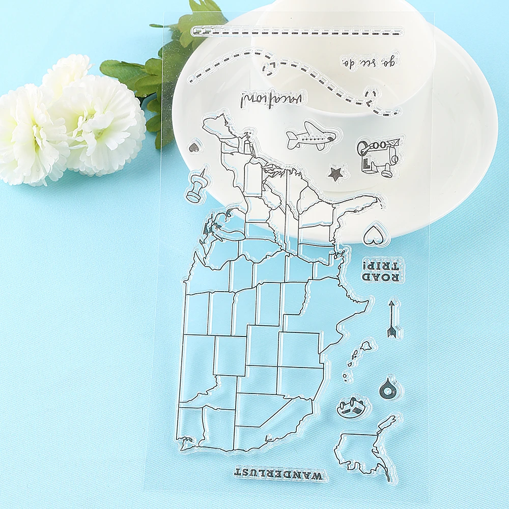 

1 PC Map/Dog/Cat/Flower Pattern Scrapbooking DIY Album Cards Transparent Silicone Rubber Clear Sheet Stamps DIY Crafts