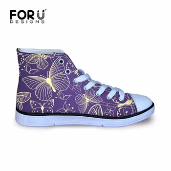 

FORUDESIGNS Purple Butterfly Girls Walking Shoes Outdoor Comfortable Lightweight Flat Sneakers for Kids Children Canvas