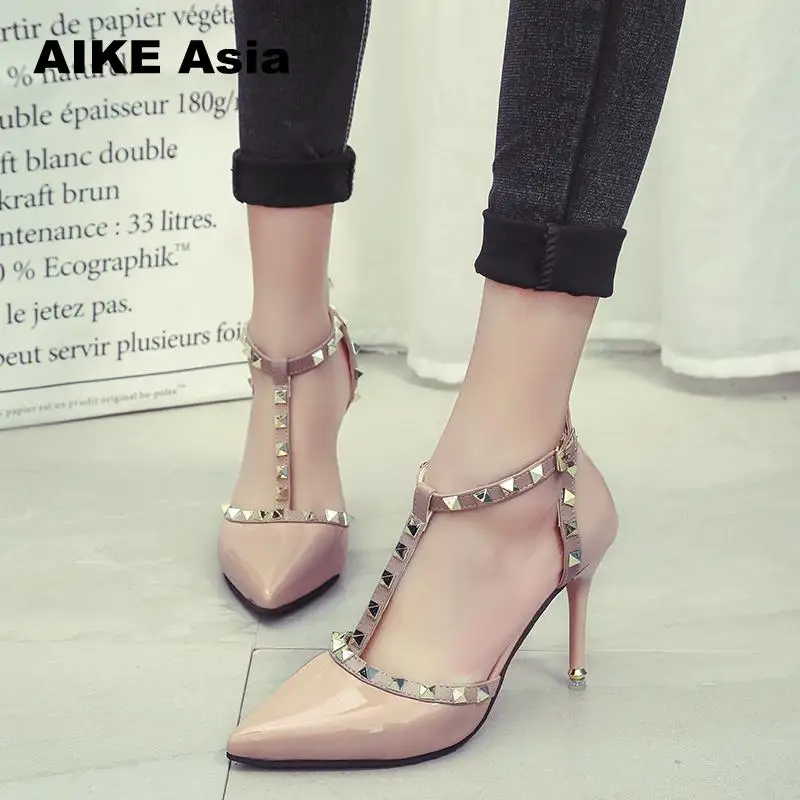 Aike Asia New Women Pumps Summer Fashion Sexy Rivets Pointed Toe Wedding Party High Heeled Shoes Woman Sandals Zapatos Mujer